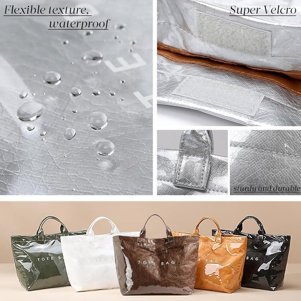 Large Tote Bag for Women,PVC Totes Bags Kraft Paper Carry All Handbag Shoulder P - Picture 5 of 6